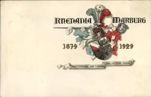 Studentika Ak Marburg an der Lahn, Rhenania, 1879-1929