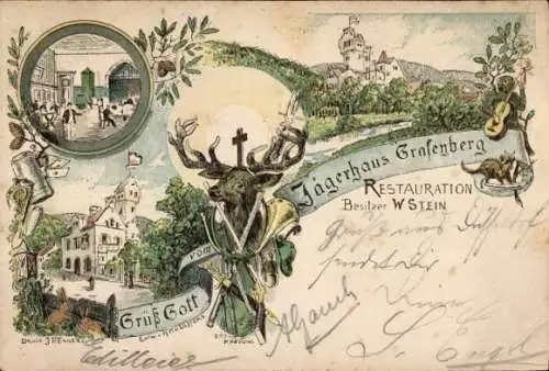 Litho Grafenberg Düsseldorf Nordrhein Westfalen, Restaurant Jägerhaus, Bes. W. Stein