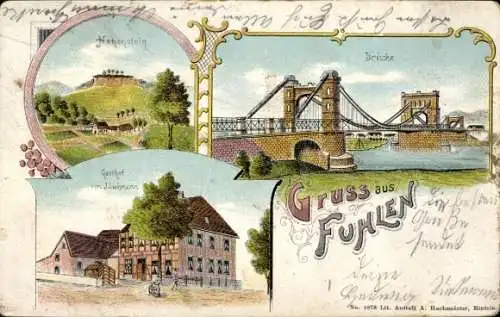 Litho Fuhlen Hessisch Oldendorf an der Weser, Hohenstein, Brücke, Gasthof