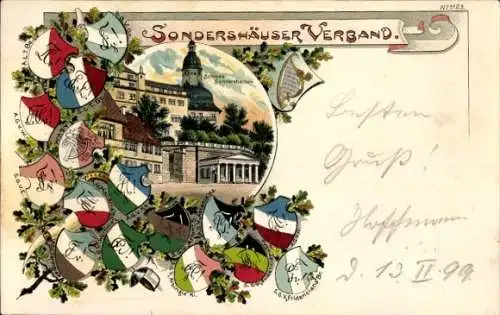 Wappen Litho Sondershausen im Kyffhäuserkreis Thüringen, Sonderhäuser Verband, Schloss