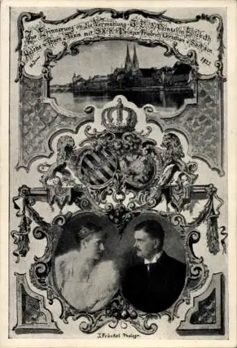 Ak Regensburg, Vermählung Prinzessin Elisabeth von Thurn & Taxis mit Friedrich Christian von Sachsen