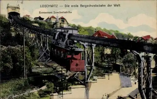 Ak Dresden Loschwitz, Die erste Bergschwebebahn der Welt, Restaurant Loschwitzhöhe