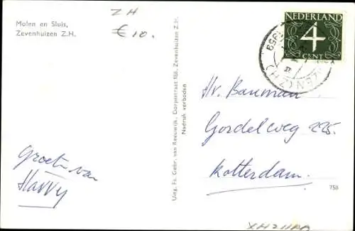 Ak Zevenhuizen Südholland, Molen en Sluis