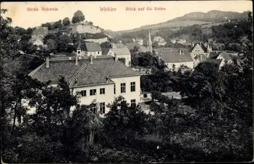 Ak Wehlen an der Elbe Sachsen, Blick auf Ortschaft und Ruine