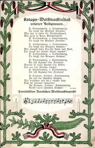 Lied Ak Glückwunsch Weihnachten, Kriegs Weihnachtslied zu Ehren der Feldgrauen, I. WK