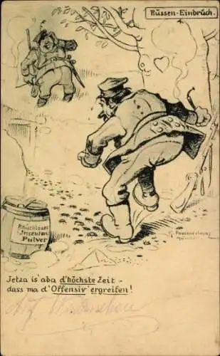 Künstler Ak Russen-Einbruch, Jetza is aba die höchste Zeit...
