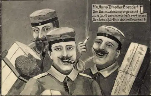 Ak Soldaten haben Post erhalten, Pakete, Zigaretten, Essen