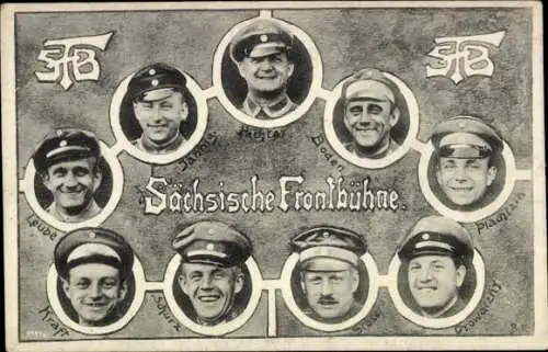 Ak Sächsische Frontbühne, Deutsche Soldaten in Uniformen, Leube, Richter, Schurz