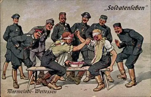 Künstler Ak Thiele, Arthur, Soldatenleben, Marmelade Wettessen