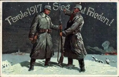 Ak Glückwunsch Neujahr, Parole 1917 Sieg und Frieden, Soldaten in Uniform