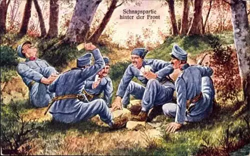 Ak Schnapspartie hinter der Front, Soldaten spielen Karten