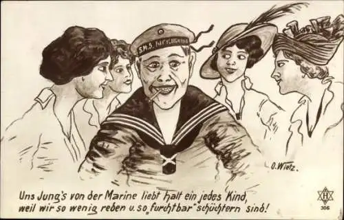 Künstler Ak Wietz, O., Deutscher Matrose in Uniform, Frauen 