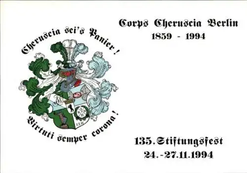 Studentika Ak Berlin, Corps Cheruscia im WSC, Ringstraße 89, Wappen, 135. Stiftungsfest 1859-1994