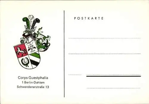 Studentika Ak Berlin, Corps Guestphalia, Schwendenerstraße 13, Dahlem, KSCV, Wappen