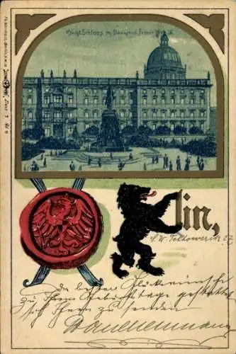 Litho Berlin Mitte, Königliches Schloss, Denkmal, Wappensiegel, Bär