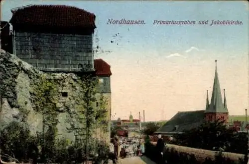 Ak Nordhausen am Harz,  Primariusgraben, Jakobikirche