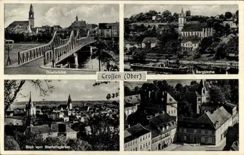 Ak Krosno Odrzańskie Crossen an der Oder Ostbrandenburg, Oderbrücke, Bergkirche, Neumarkt