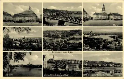 Ak Krosno Odrzańskie Crossen an der Oder Ostbrandenburg, Markt, Oderbrücke, Bismarckstraße, Wilhe