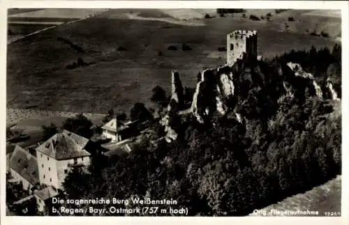 Ak Weißenstein Regen im Bayerischen Wald, Ruine Weißenstein, Fliegeraufnahme