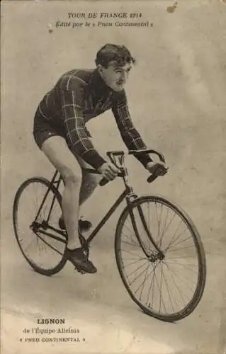 Ak Radrennfahrer Lignon, Team Alleluia, Continental Reifen, Tour de France 1914