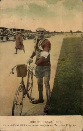 CPA Tour de France 1910, Ernest Paul dit Faber a son arrivee au Parc des Princes