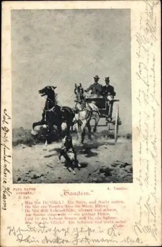 Künstler Ak Tominz, A., Tandem, Kutsche, Pferde