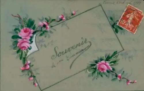 Zelluloid Ak Blumen, Souvenir, Kitsch