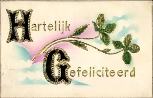 Präge Ak Glückwunsch, Glücksklee, Kitsch
