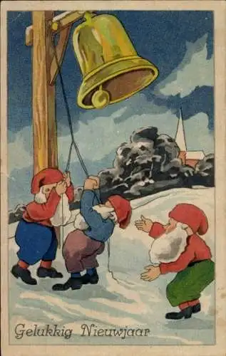 Ak Glückwunsch Neujahr, Zwerge, Glocken