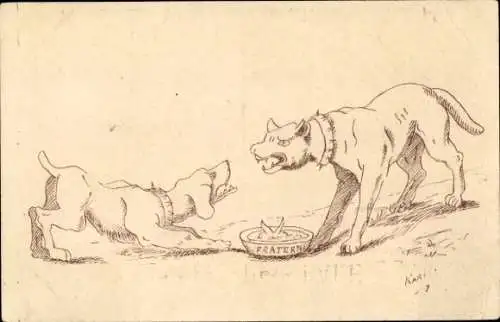 Künstler Ak Karl, streitende Hunde