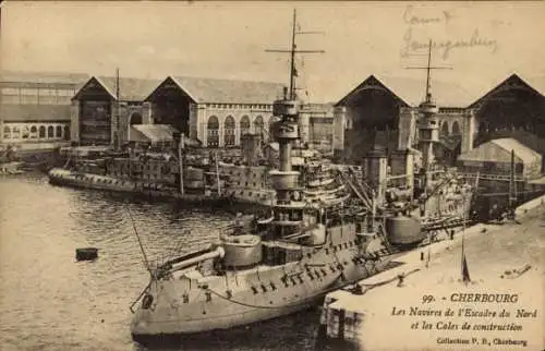 Ak Cherbourg Manche, Comet, Schiffe der Escadre du Nord im Hafen von  Sammlung P.B. Cherbourg