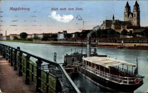 Ak Magdeburg an der Elbe, Dom, Dampfschiff