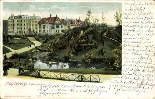 Ak Magdeburg, Luisengarten mit Teich