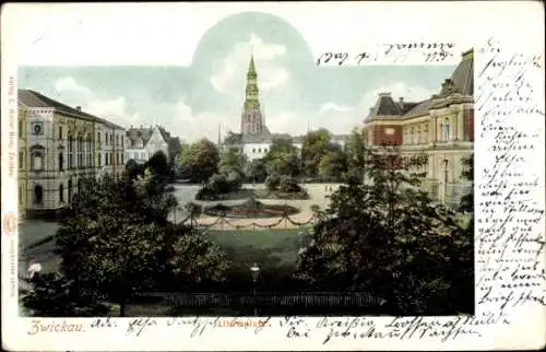 Ak Zwickau Sachsen, Blick auf den Albertplatz mit Kirche