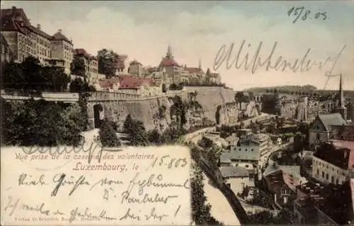 Ak Luxemburg Luxembourg, Kasernenansicht, Stadtansicht von  Oberstadt, Festungsanlagen