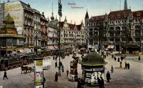 Ak Berlin Mitte, Alexanderplatz, Spittelmarkt, historische Gebäude, Straßenbahnen, Menschen, P...