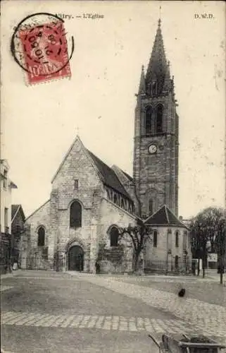 Ak Vitry sur Seine Val de Marne, Eglise, Kirchturm, Steinhäuser, Schwarz-Weiß-Bild