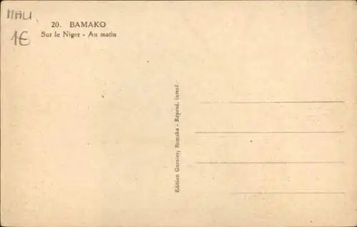 Ak Bamako Mali, Mann auf Boot, Niger, Morgenstimmung, Bäume am Ufer