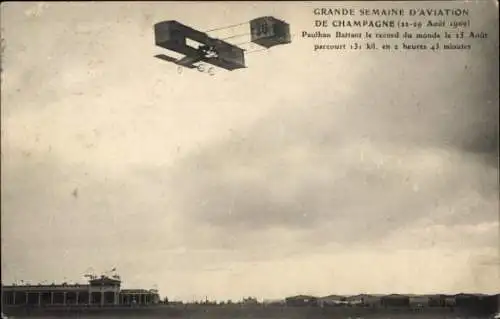 CPA Grande Semaine d'Aviation de la Champagne 1909, Paulhan Battant le record du monde