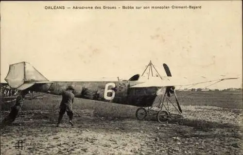 CPA Orleans, Aérodrome des Groues, Bobba sur son monoplan Clément-Bayard