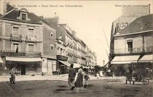 CPA Saint-Nazaire Loire Atlantique, Place Carnot, Rue Ville-es-Martin