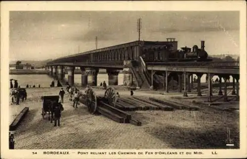 Ak Bordeaux Gironde, Brücke, Eisenbahn,  Architektur, Stadtansicht, menschen