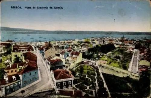 Ak Lisboa Lissabon Portugal,  Vista do Zimborio da Estrela, Stadtansicht, Meerblick