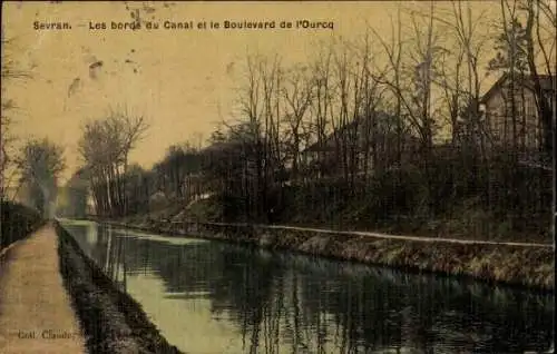Ak Sevran Livry Seine-Saint-Denis,  Kanal und Boulevard, Bäume, ruhiges Wasser, Dorfansicht