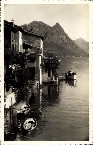 Ak Gandria Lago di Lugano Tessin Schweiz, Lago di Lugano, Zugboote, Berge, Stilvolle Architektur