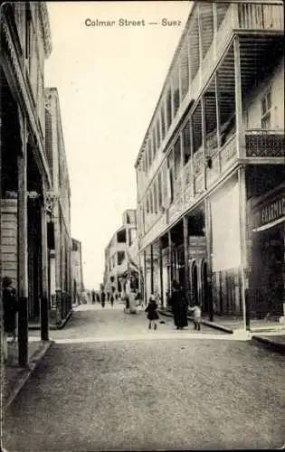 Ak Suez Ägypten, Colmar Street,  foto, Straßenansicht,  Architektur
