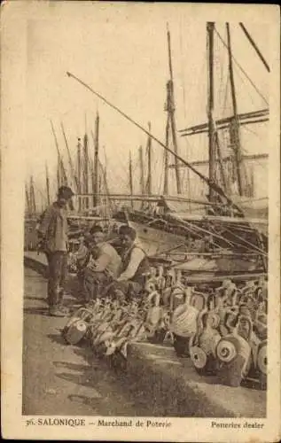 Ak Salonique Saloniki Thessaloniki Griechenland, Töpferwarenhändler im Hafen