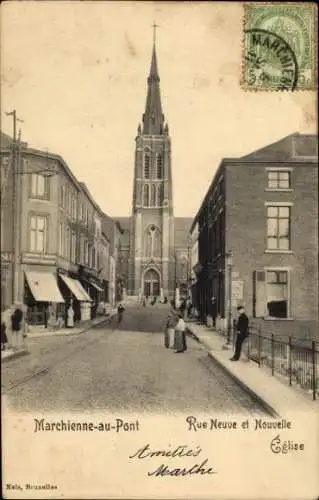 Ak Marchienne au Pont Charleroi Wallonien Hennegau, Kirche und Neue Straße