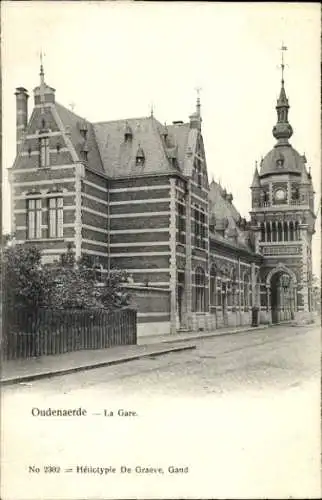 Ak Oudenaarde Ostflandern, Bahnhof,  Gebäude, architektonische Details