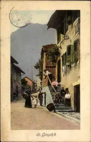 Ak St. Gingolph Lac Léman Kanton Wallis, Straße, Passanten